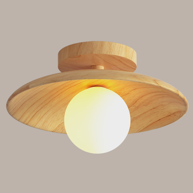 Elegant Trä Taklampa 1-Ljus Mini Semi-Flush Mount Hallbelysning