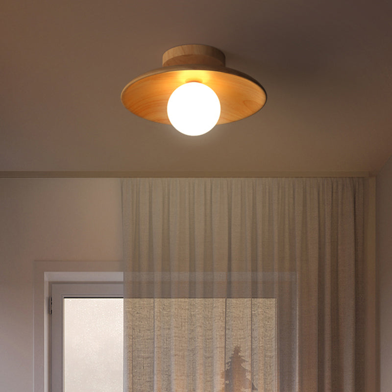 Elegant Trä Taklampa 1-Ljus Mini Semi-Flush Mount Hallbelysning