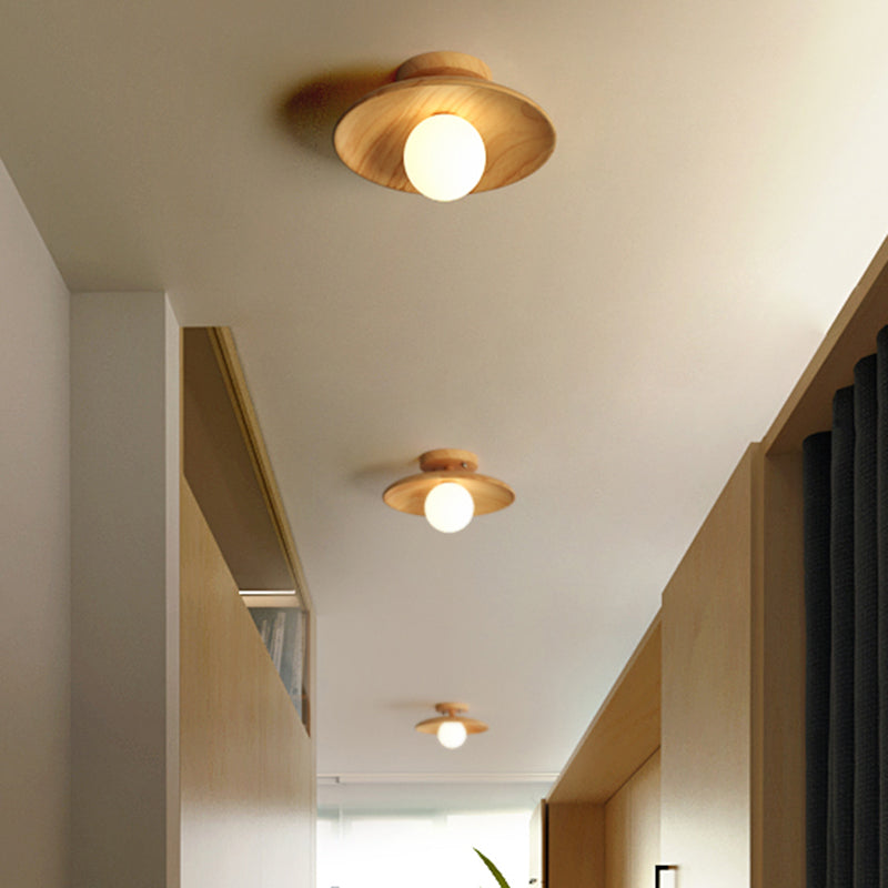Elegant Trä Taklampa 1-Ljus Mini Semi-Flush Mount Hallbelysning