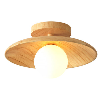 Elegant Trä Taklampa 1-Ljus Mini Semi-Flush Mount Hallbelysning