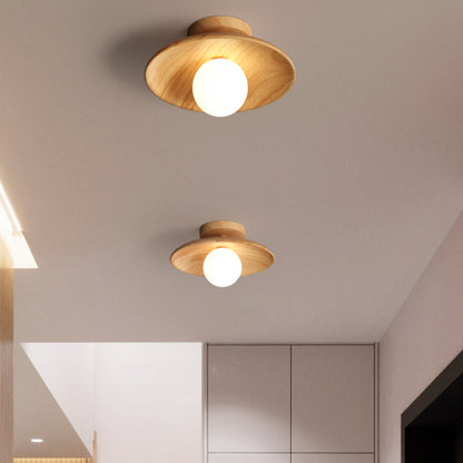 Elegant Trä Taklampa 1-Ljus Mini Semi-Flush Mount Hallbelysning