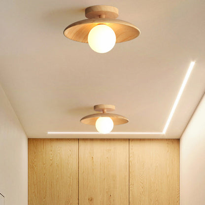 Elegant Trä Taklampa 1-Ljus Mini Semi-Flush Mount Hallbelysning