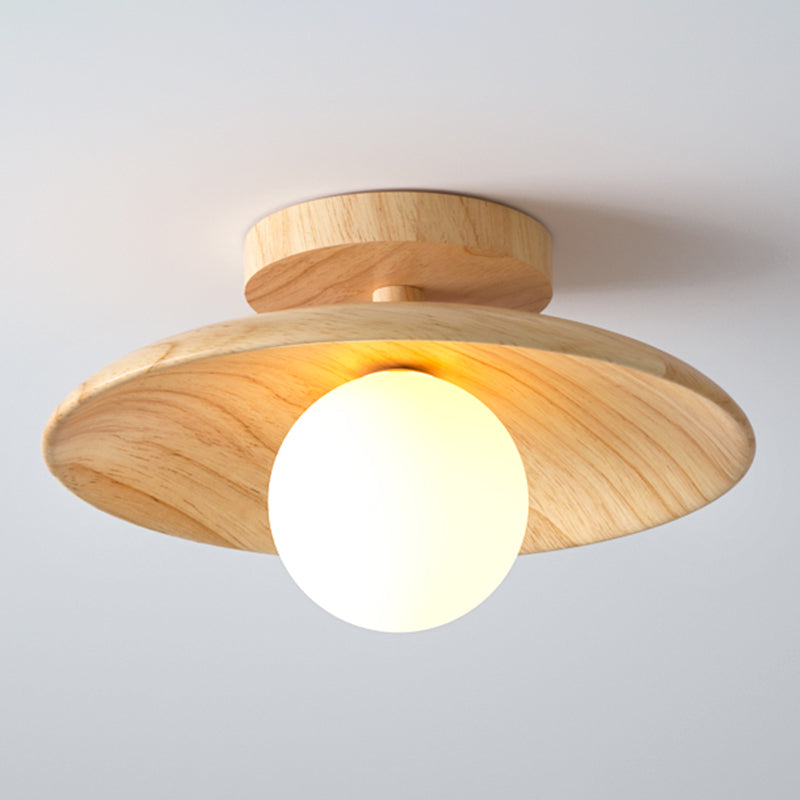 Elegant Trä Taklampa 1-Ljus Mini Semi-Flush Mount Hallbelysning
