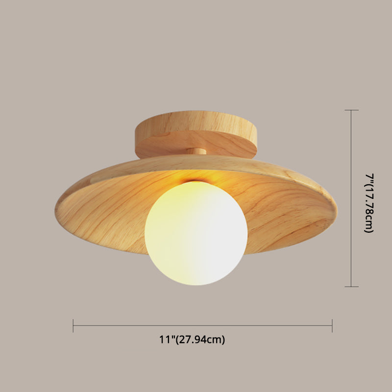 Elegant Trä Taklampa 1-Ljus Mini Semi-Flush Mount Hallbelysning