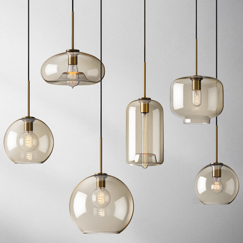 Hänglampa Kognak Glas Modern Minimalistisk 1-Ljuskälla Belysning För Matbord