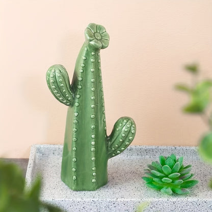 Trio av Keramiska Kaktusdekorationer – Randiga &amp; Texturerade Inomhusornament