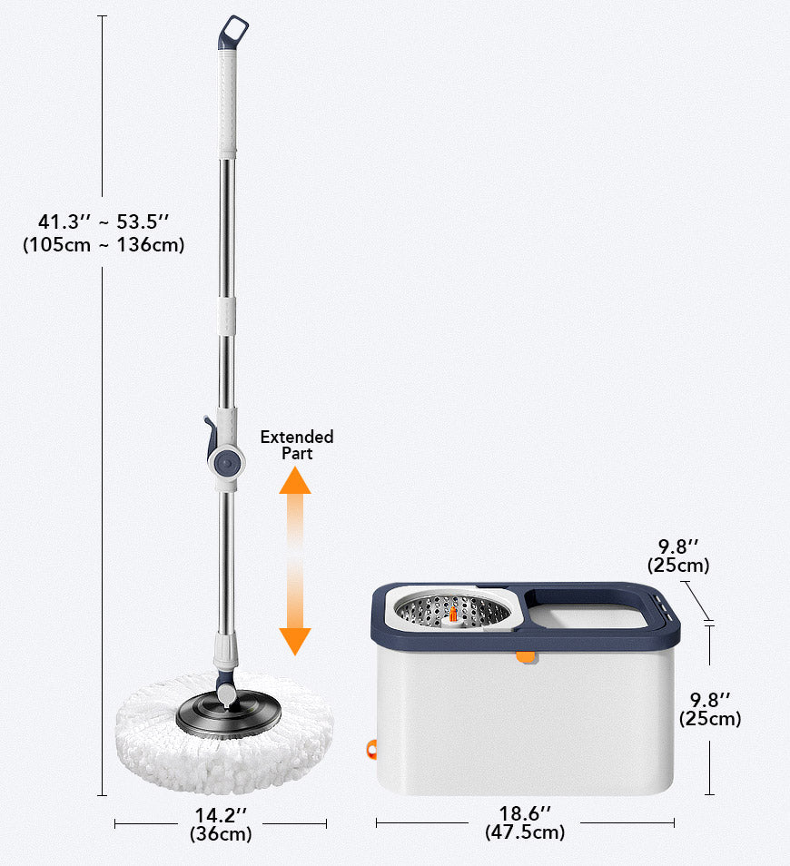 Carvallo skurtrasa med avskiljningssystem | 3 ersättninghuvuden | 136 cm handtag | Handsfree urvridning