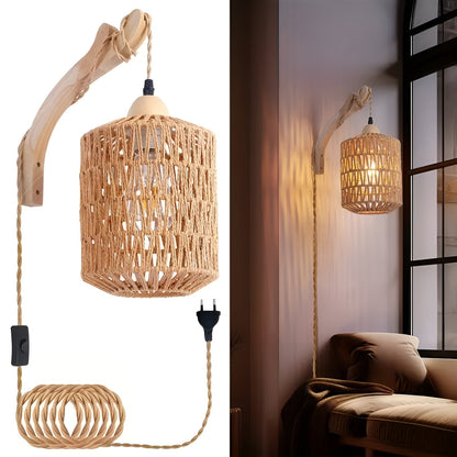 Hängande lampa i boho-stil – Handvävd lampskärm av naturfiber | Ideal för matsal &amp; sovrum