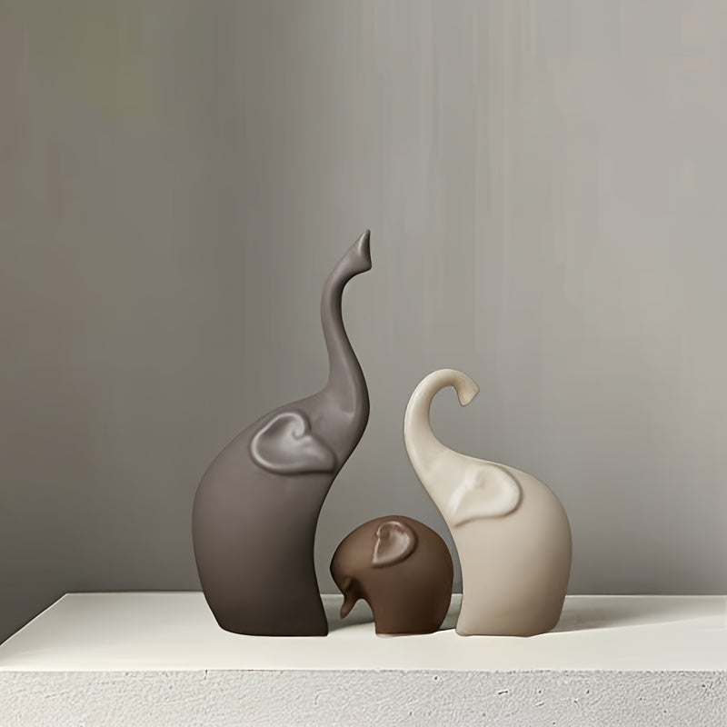 Set med 3 Keramiska Elefantfigurer – Modern Matt Dekoration för Vardagsrum eller Kontor