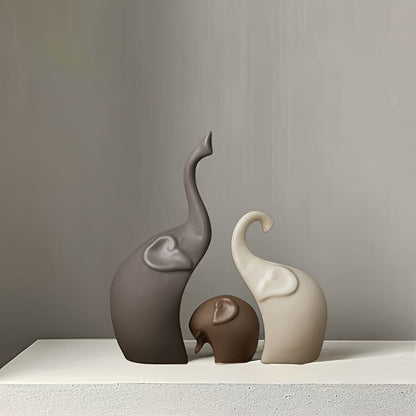 Set med 3 Keramiska Elefantfigurer – Modern Matt Dekoration för Vardagsrum eller Kontor