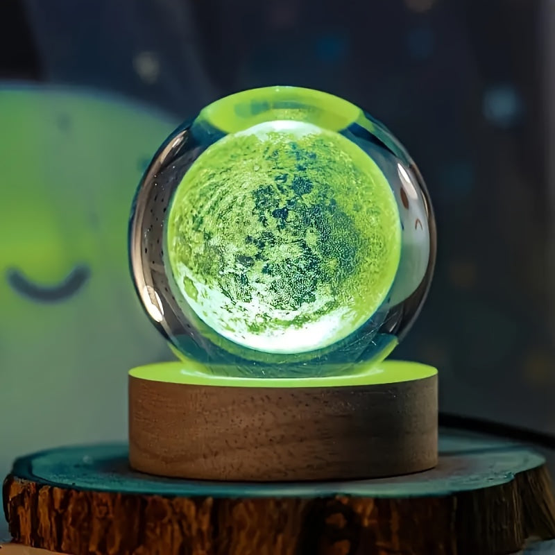LumiSphere - 3D Kristallboll LED Nattlampa med Träbas