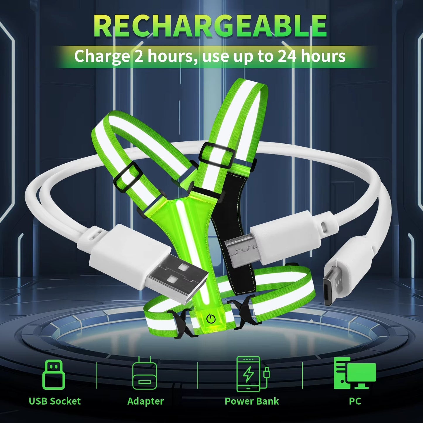 Reflekterande Löpväst Utrustning - Uppladningsbar & Hög Synlighet för Cykling Gång