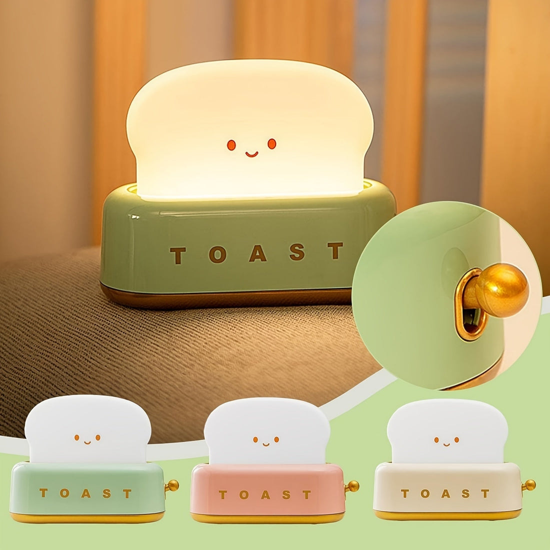 LumiToast - Söta USB Uppladdningsbara LED Brödrost Bordslampa, 3000K Varmt Ljus