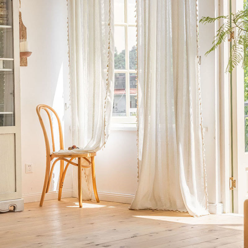 Randig Semi-Svart utelämning Gardin Hålig Tassel Draperier