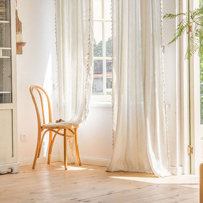 Randig Semi-Svart utelämning Gardin Hålig Tassel Draperier