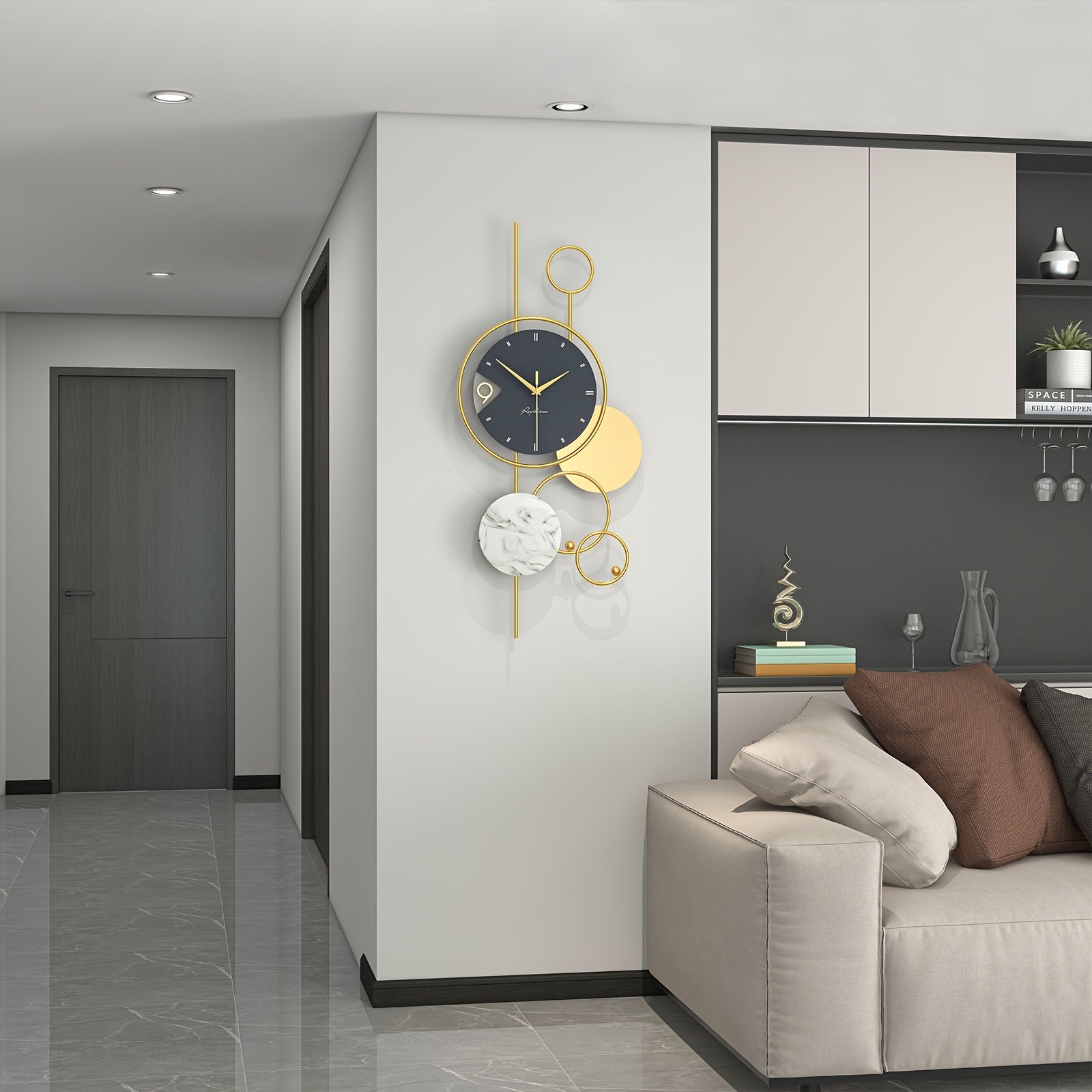 Moderna Guld Metall Väggklocka - Tyst Ickeslagande Klocka, Unik Design för Vardagsrum och Kontor