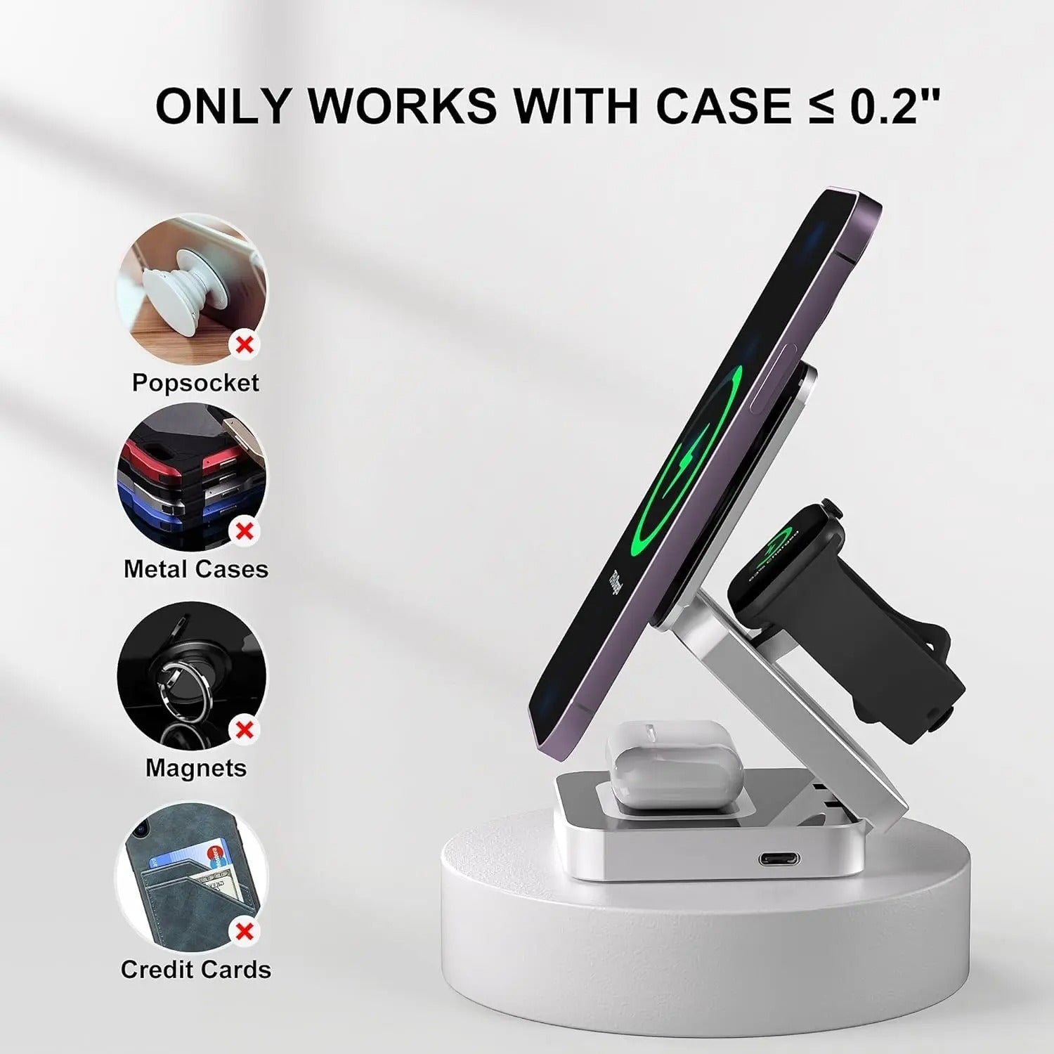 3 i 1 Snabb Magnetisk Fällbar Trådlös Laddare För iPhones, AirPods och Apple Watches