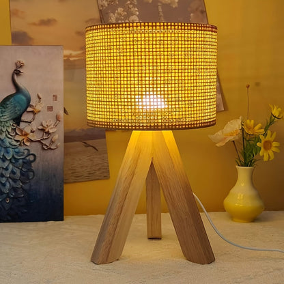 DecoLicht - Rustik Trä Bordslampa med USB Strömförsörjning