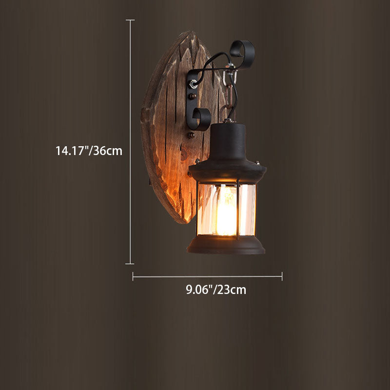 RusticGlow - Vintage vägglampa i trä med järnskärm för inredning i bottenvåningen