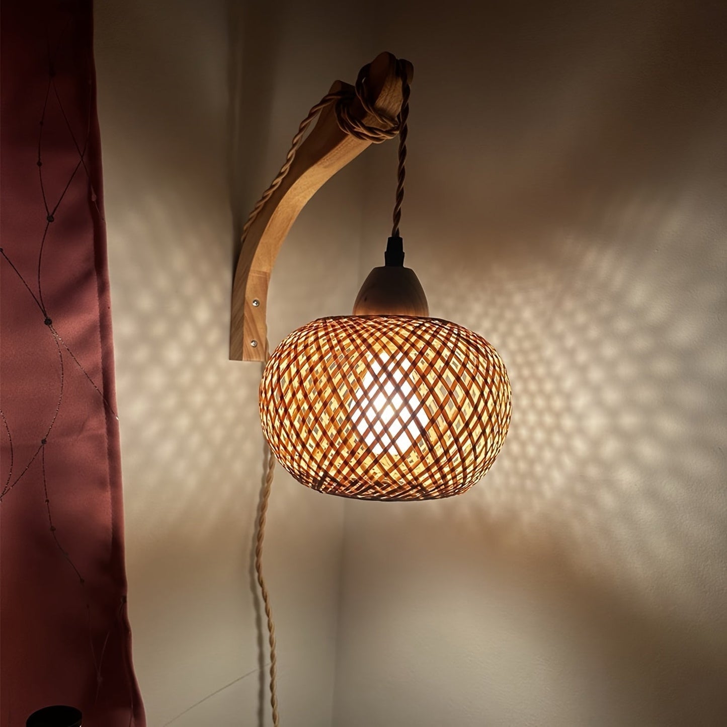 Carvallo BambuGlow | Woven Bamboo Umbrella | Vintage Look with Plug & Switch | For Living Room & Bedroom