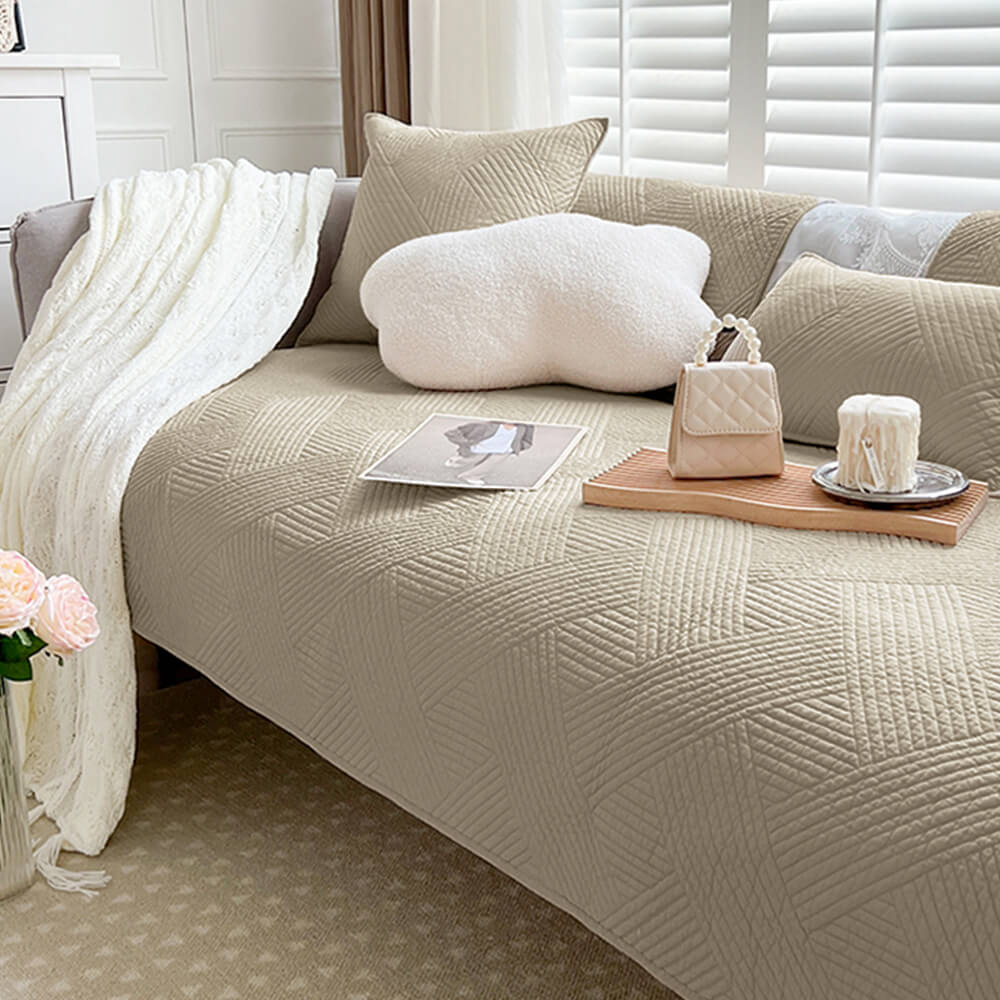 Minimalist All-Season Solid Cotton Geometric Sofföverdrag