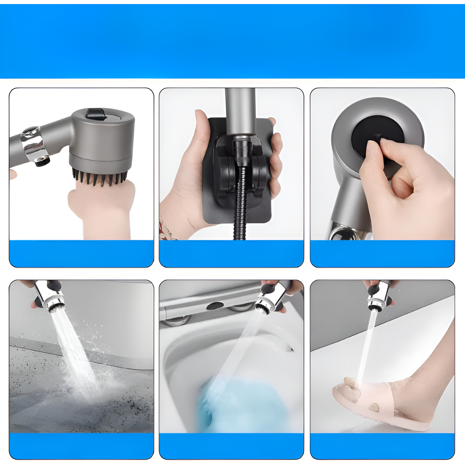 HydroPower Duschhuvud – Högtrycksduschhuvud med 3 lägen och massageborste