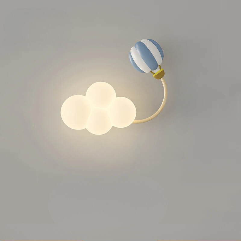 CartoonFlygplan - Barnkammarens Vägglampa med Stjärnor, Regnbåge och Flygplansdesign