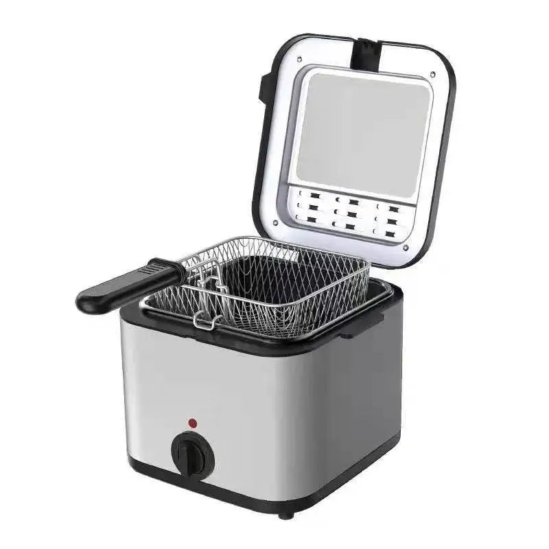2.5L Mini Elektrisk Fritös – Rostfritt Stål med Korg &amp; Olje Filter Lock