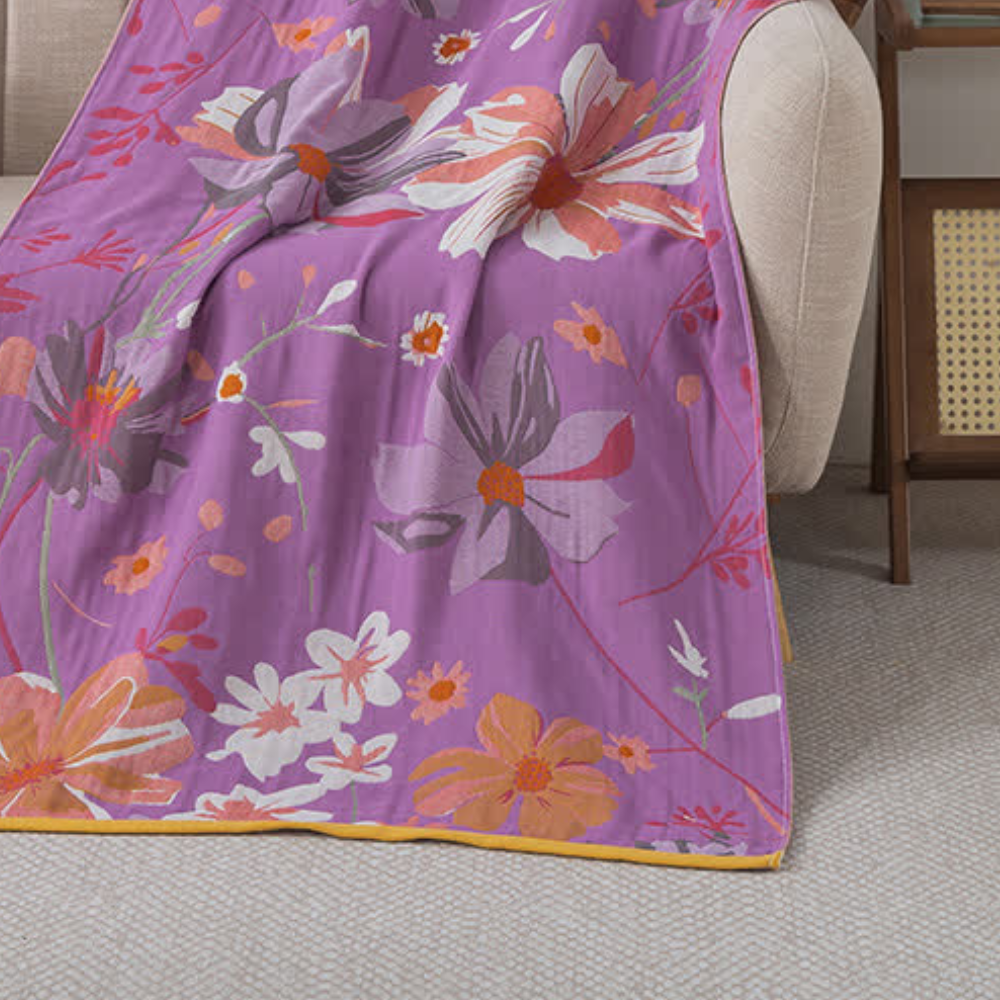 Lila Vildblomma Bomull Badhandduk