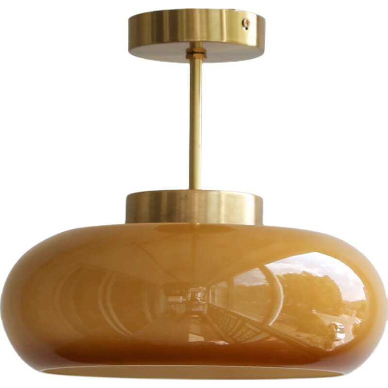 Taklampa Vintage Glas Mässing Semi Flush