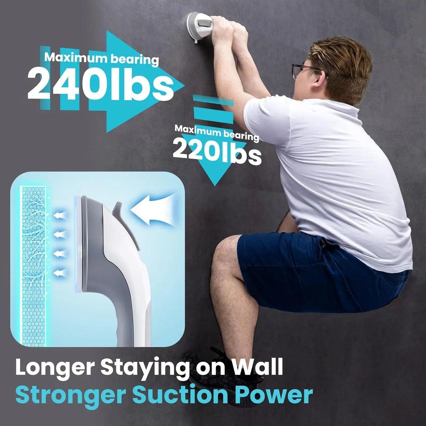 Tunga sugproppsduschhandtag – 2 st No-Drill vattentäta handtag för badkar och duschar, säker stöd för seniorer och äldre