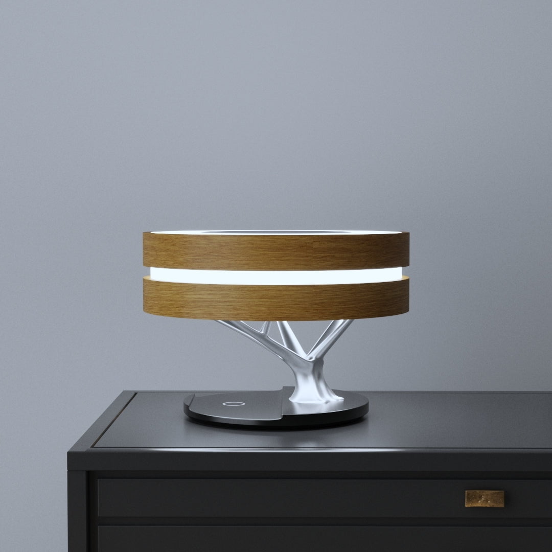 Livets Cirkel Lampa - Rund Trä Bordslampa