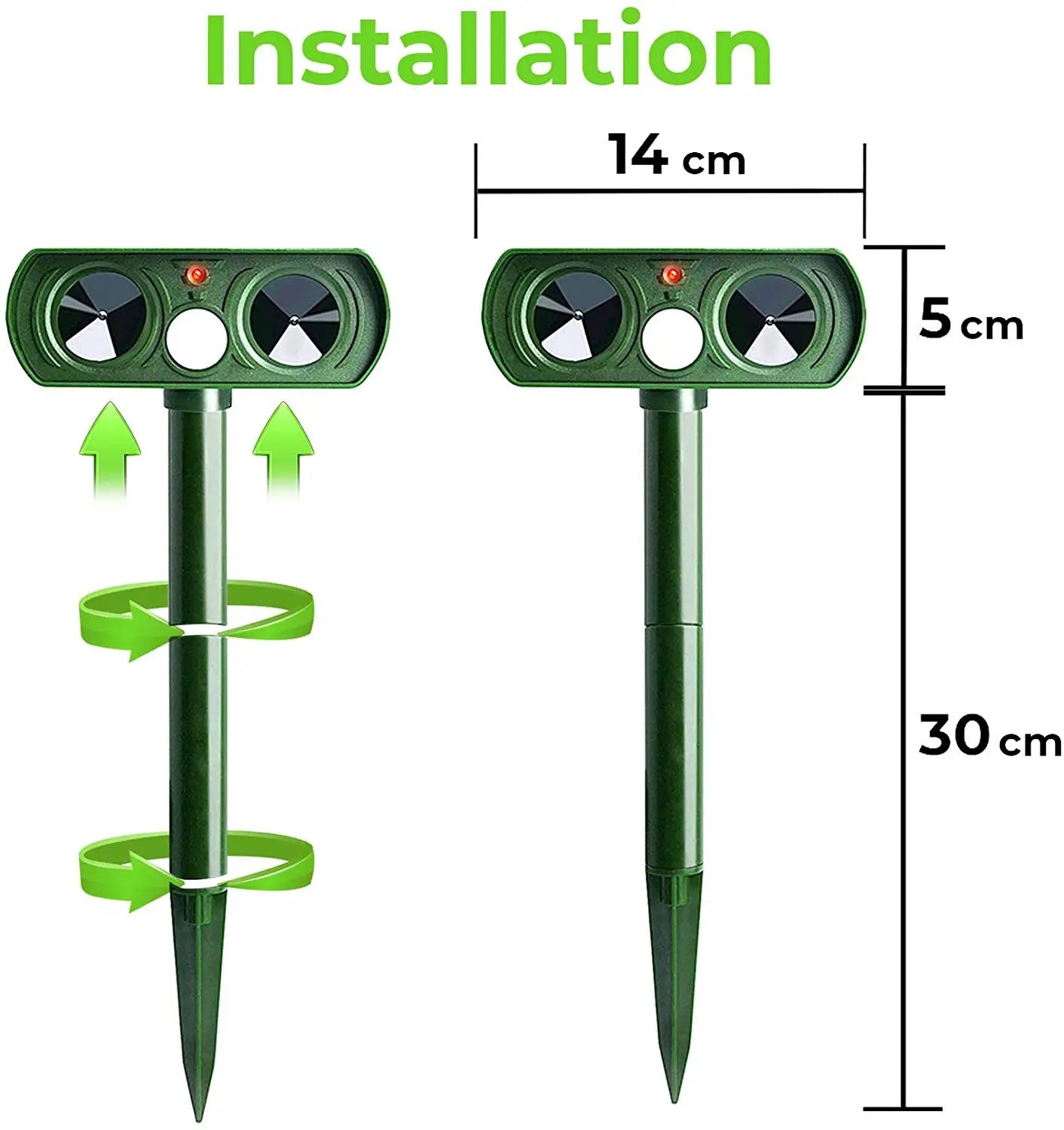 Ultraljuds Fågel + Skadedjursavskrämmare Solcellsdriven - Lång Räckvidd
