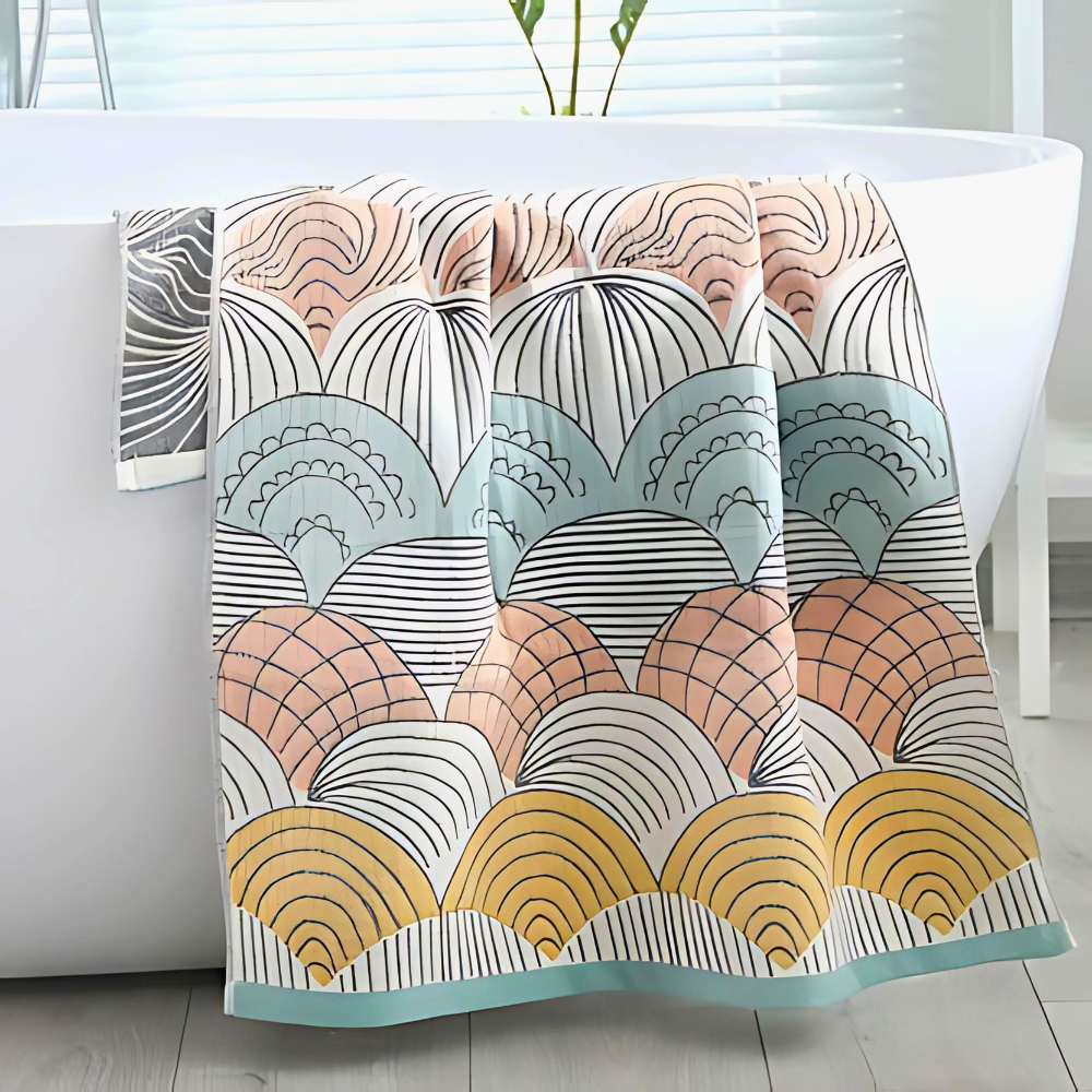 Shell Print Jacquard Bomull Handduk