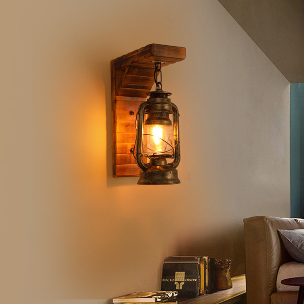 Alpine Retro Vägglampa, Brun, Vardagsrum, Metall Trä
