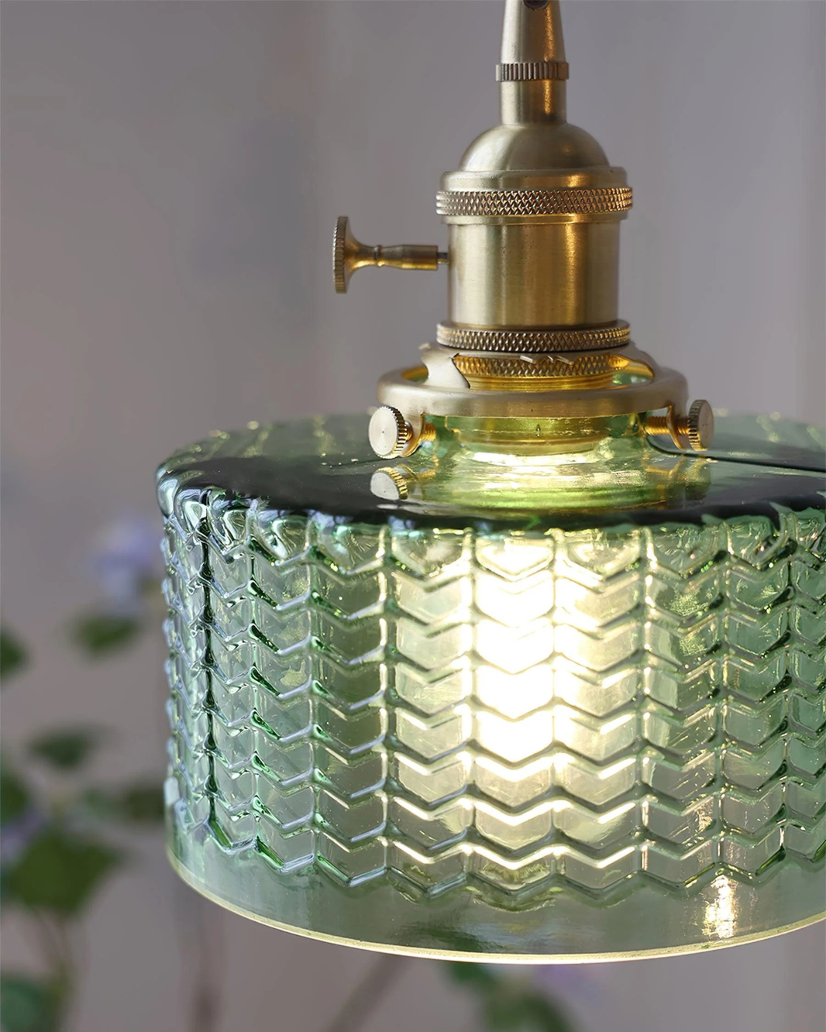 Vintage Glass Ceiling Pendant | Textured Glass & Brass | Warm 3000K Glow