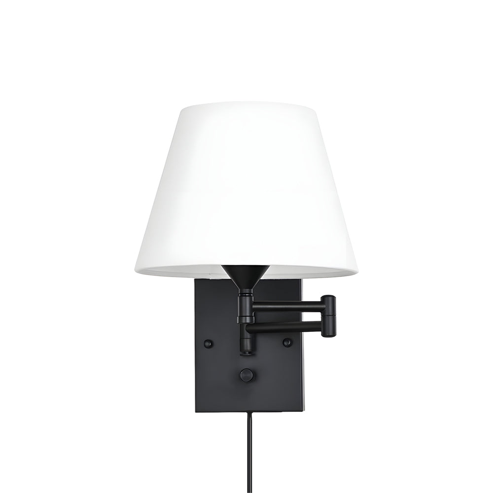 1-lampa Plug-In Svängarm Vägglampa med Linne Skärm