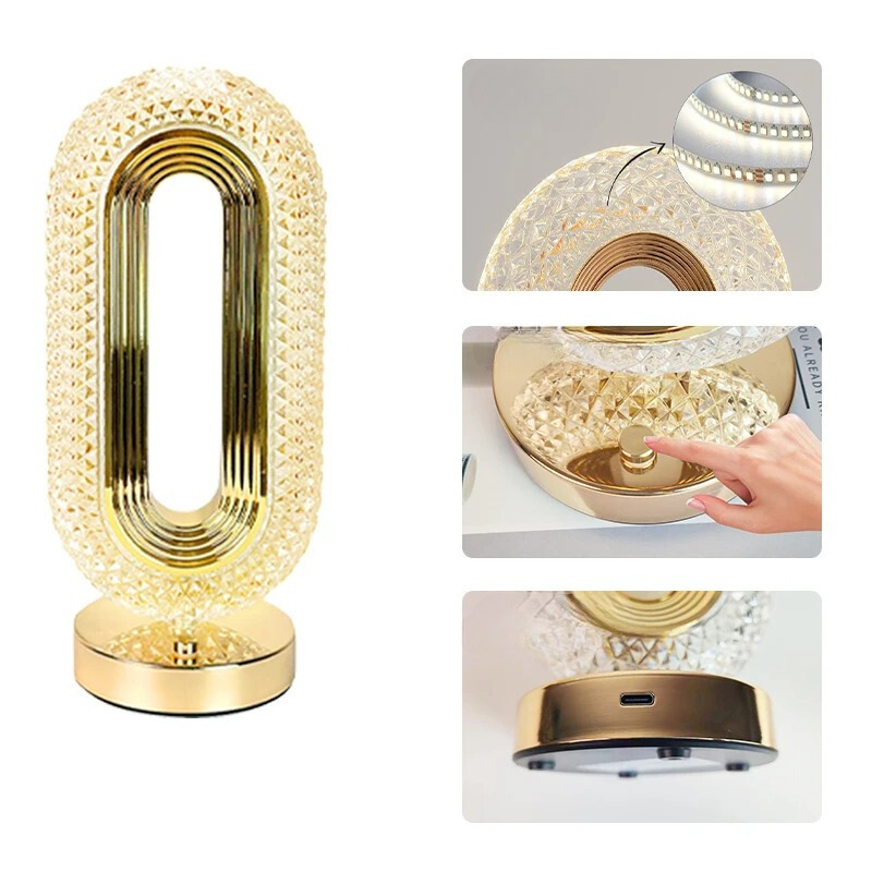 Carvallo - Bordsdämpad bordslampa i kristallakryl med touch-dimmer