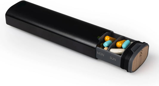 7-Dagars Pillerbox - Stilren Aluminium & Trä Pillerorganisator för Vitaminer & Medicin