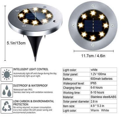 12 Led Solarbelysning För Mark Utomhus Vattentät