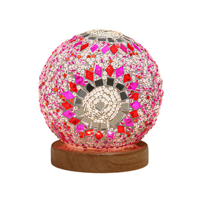 GloedNest - Sferisk LED Dimbar Glas Bohemisk Barock Bordslampa Mosaik Nattljus 3.9