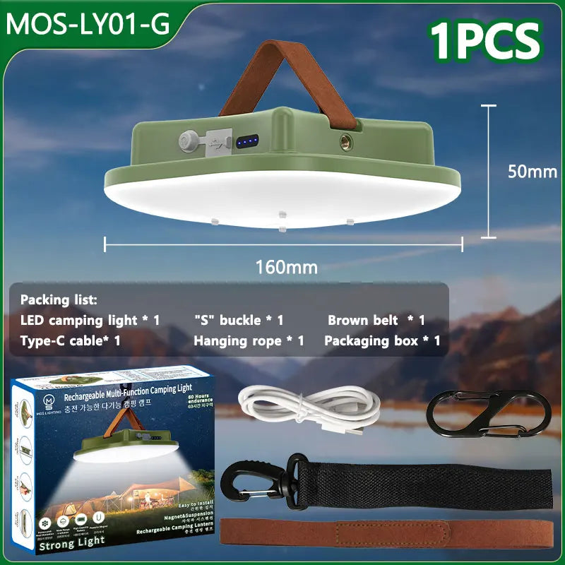 80W LED Solarbatteriladdad campinglampa med magnet och zoomfunktion