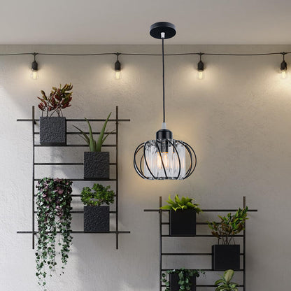 Pendellampa svart glas glob takarmatur