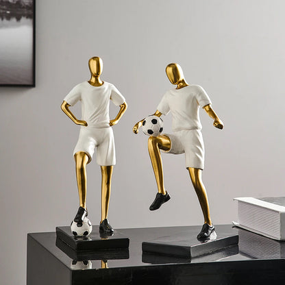 Abstract fotbollsspelare figur i unik heminredning och konstnärlighet