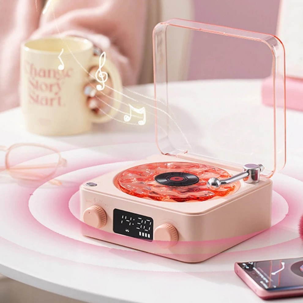 Carvallo – Retro vinylhögtalare med roterande skivspelare och justerbar belysning