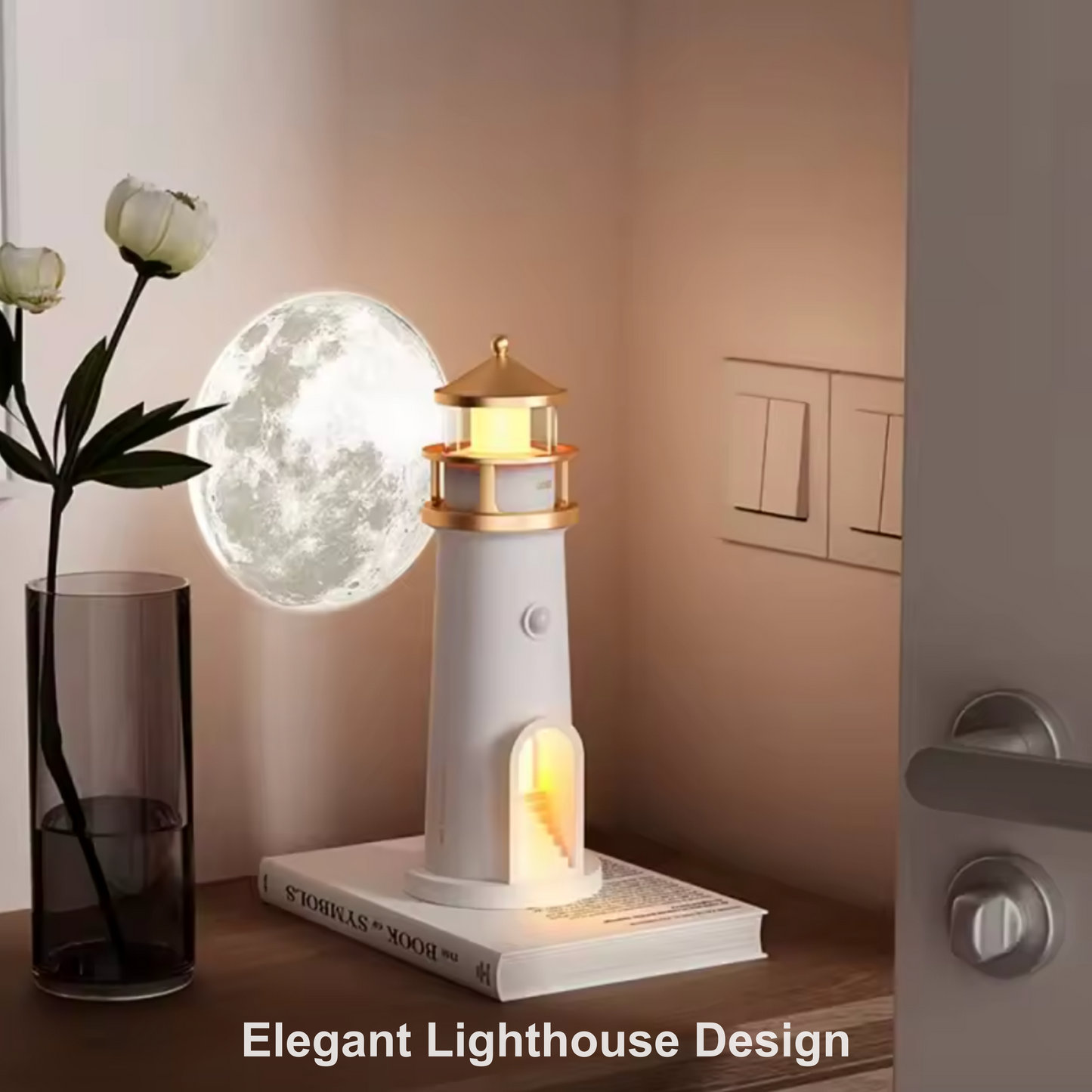 Lighthouse Moon Projektor Lampa – Bluetooth Musik Stjärnklart Nattljus