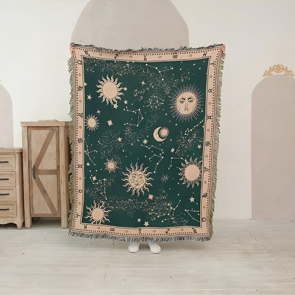 Solen Månen Stjärnor Celestial Filt