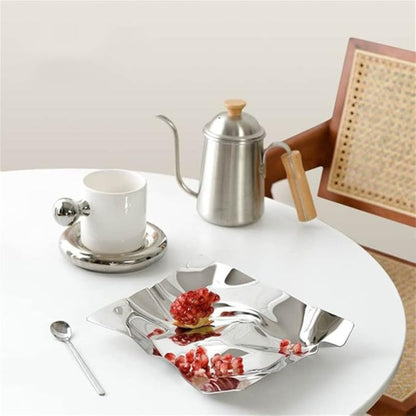 Skrynklig Rostfritt Stål Obsidian Bricka