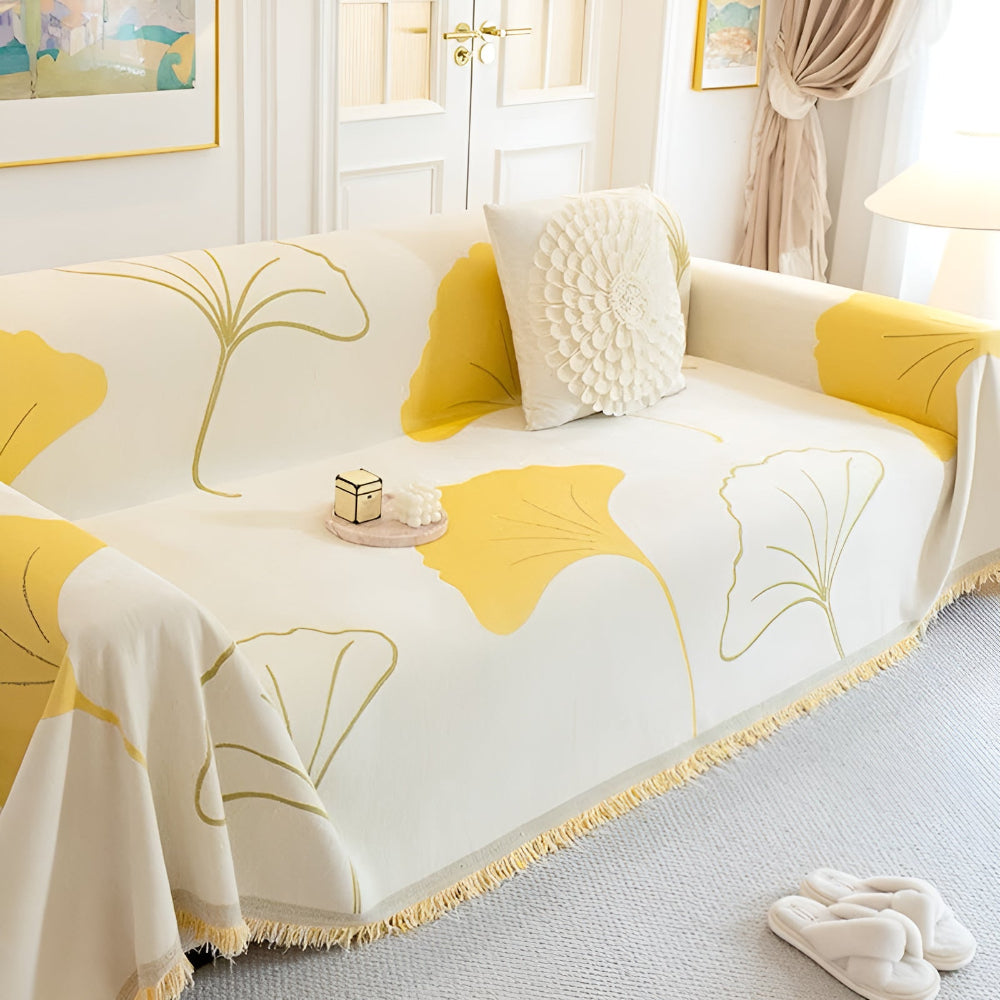 Pastoralstil Ginkgo Leaf Sofakuddöverdrag