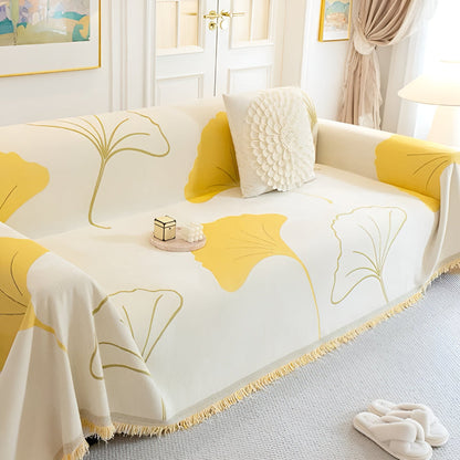 Pastoralstil Ginkgo Leaf Sofakuddöverdrag